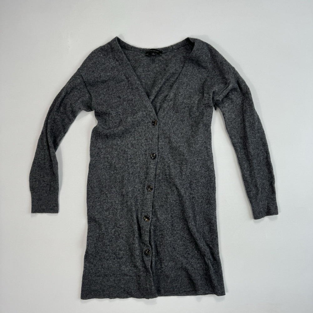 Ann Taylor Womens XS Grey Wool Knit Button Cardigan Sweater V-Neck Lounge Casual